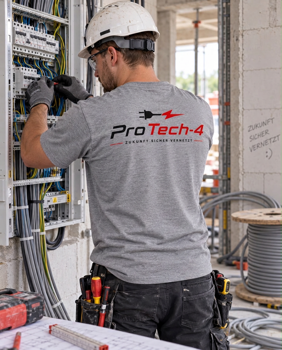 ProTech-4 Elektriker bei Arbeiten an einer Schaltanlage auf der Baustelle